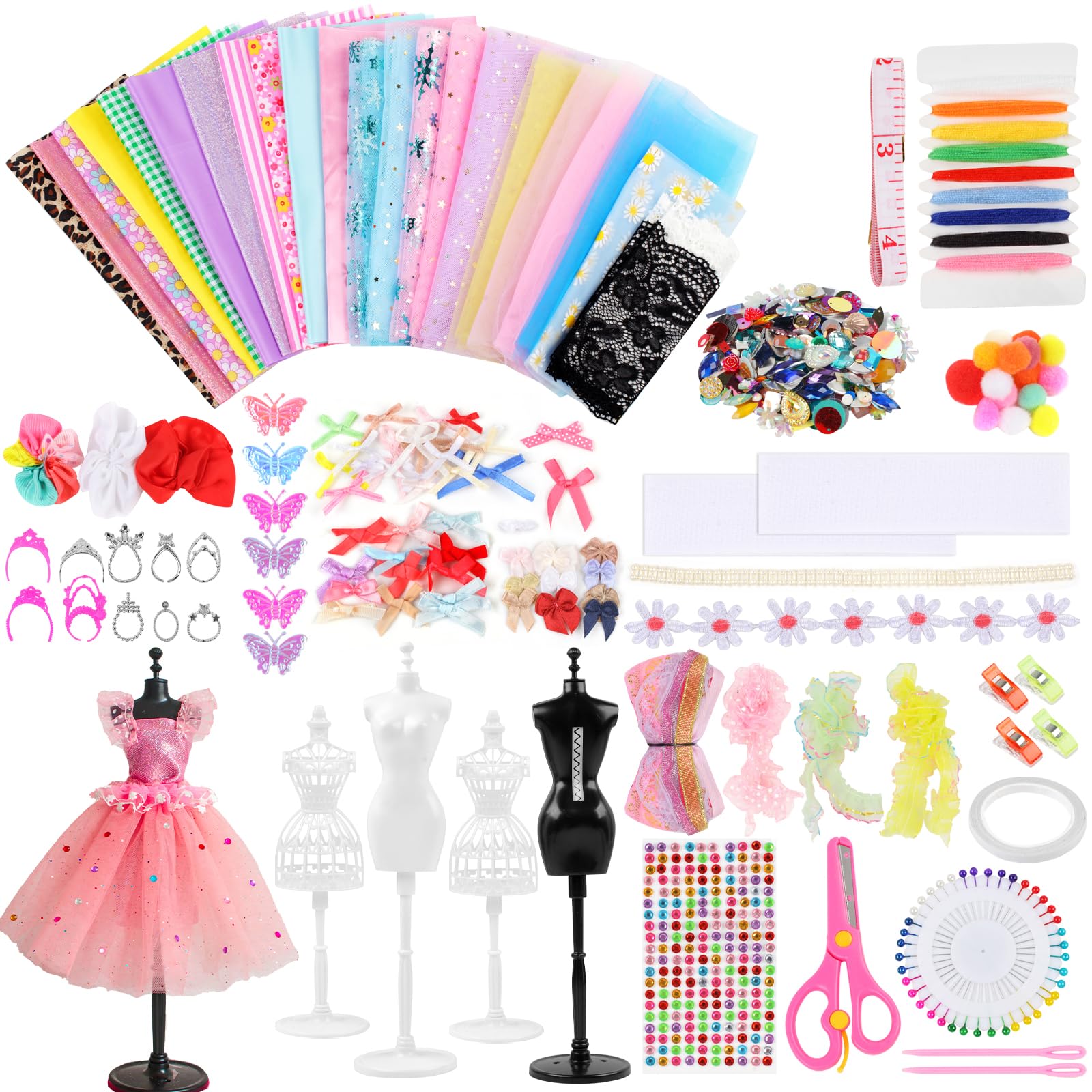 Tikplus Fashion Designer Kits for Girls, Kids Sewing Kit Ages 8-12, 4 Models, 24 Colors DIY Doll Clothes, Arts and Crafts Making Kit for Kids Age 9 10 11 12+, Dress Up Art Gifts