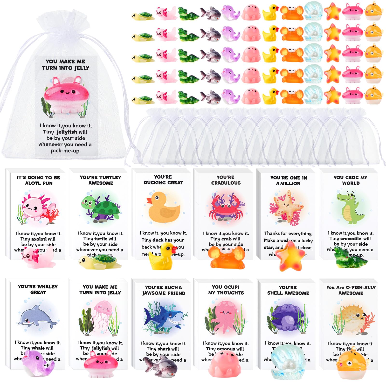 Photo 1 of Briwooody 60Pcs Employee Appreciation Gifts Bulk for Coworkers Mixed Thank You Gift Set with Resin Toys Pun Inspirational Notecards Organza Bags for Staff Coworker Office (Animal)