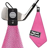 Magnetic Golf Towels for Golf Bags with Clip & Ultra Strong Magnet - Waffle Weave Microfiber Towel for Secure Hold on Bags & Carts - Ideal Club Cleaner & Accessories - Pink