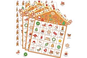 Shappy 35 Pieces Christmas Gingerbread Bingo Game Gingerbread Man Bingo Game 24 Players Cards for Family Friends School Classroom Activities Holiday Party Favors