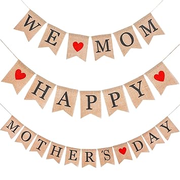 2 Set Mother S Day Banners Happy Mother S Day Burlap Banner And