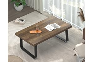 HSH Farmhouse Coffee Table, Modern Simple Oak Center Table, Industrial Minimalist Rectangle Living Room Table, Wood and Metal