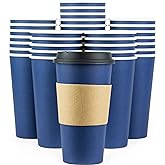 Glowcoast Disposable Coffee Cups With Lids - 20 oz To Go Coffee Cup (80 Pack). Large Travel Cups Hold Shape With Hot and Cold Drinks, No Leaks! Paper Cups with Insulated Sleeves Protect Fingers!