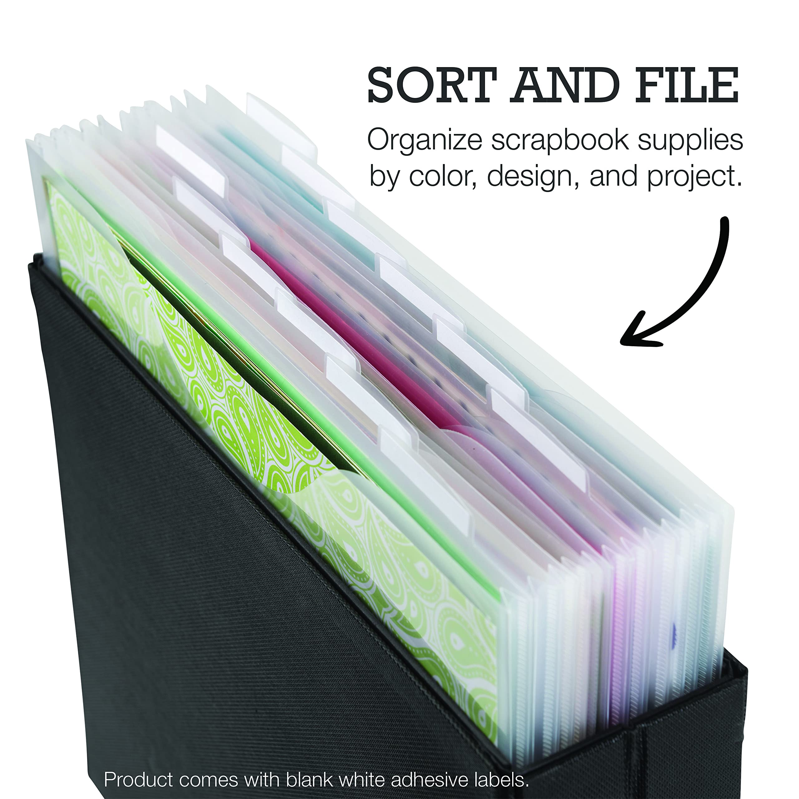 Samsill Scrapbook Storage Organizer Folders 12x12 Inch, 12 Pack, Paper Files with Customizable Tabs, Includes 12 Blank White tabs, Top-Loading, Heavy-Duty Files, Super Clear