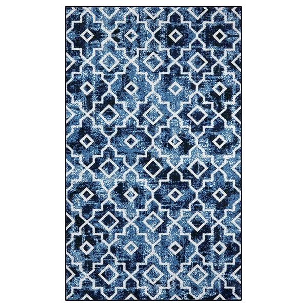 WONNITAR MOROCCAN INDOOR DOOR MAT, 36″X59″ ENTRY RUG WASHABLE FRONT DOOR MAT, NON-SLIP ABSORBENT DIRT TRAPPER MAT, LOW-PROFILE FLOOR CARPET FOR ENTRYWAY KITCHEN BATHROOM (POST BLUE,59” X 35.4”)