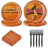 BOKFJBP Basketball Party Decorations-96Pcs Basketball Plates&Napkins Disposable Birthday Sports Party Supplies Basketball Tableware for Adult Birthday Youth Men Game Day Team Celebration Serves 24