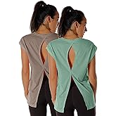 icyzone Open Back Workout Top Shirts - Yoga t-Shirts Activewear Exercise Tops for Women(Pack of 2)