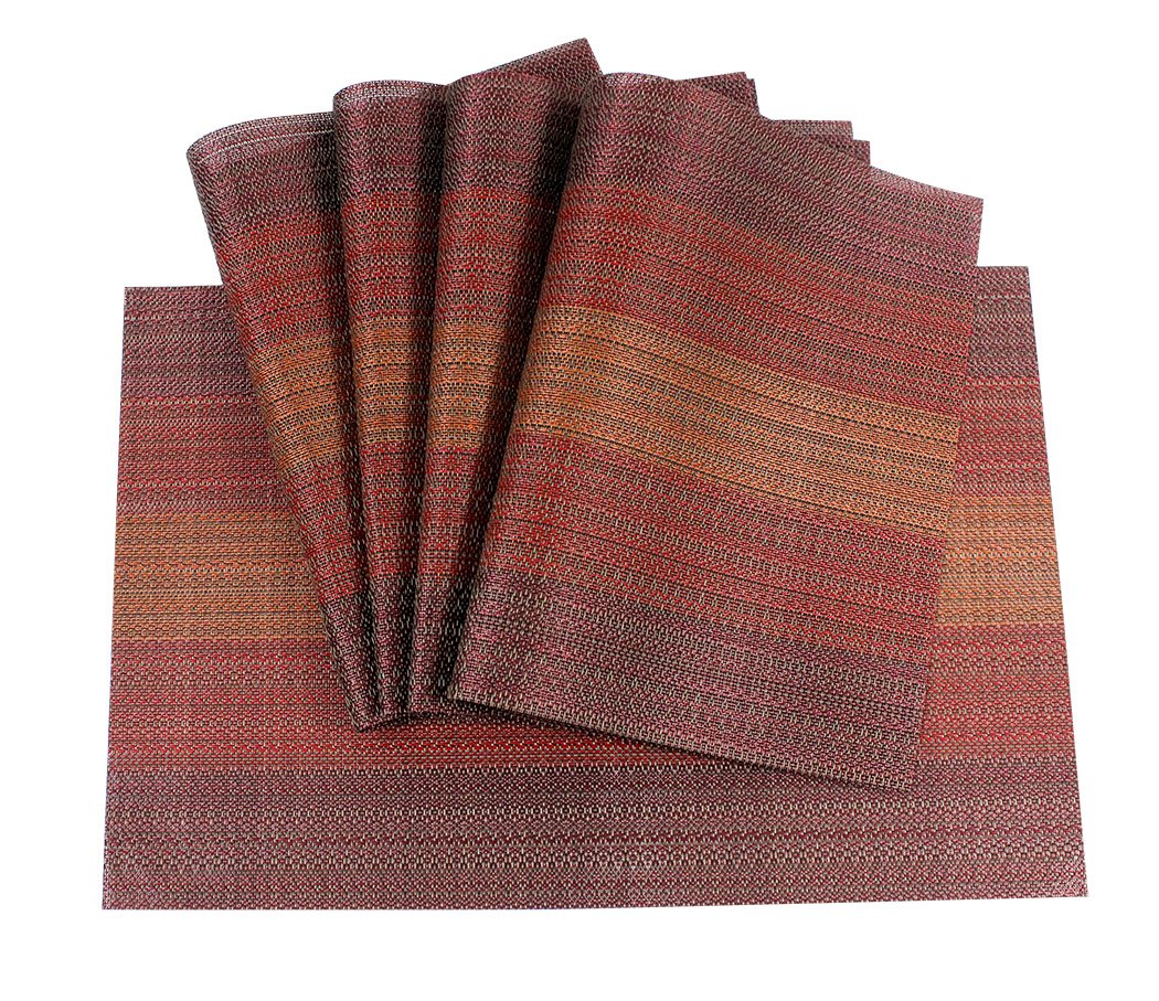 Ranvi Heat-resistant Placemats Stain Resistant Anti-skid Washable PVC Table Mats Woven Vinyl Placemats, Set of 5, Gradient Style, Red Color