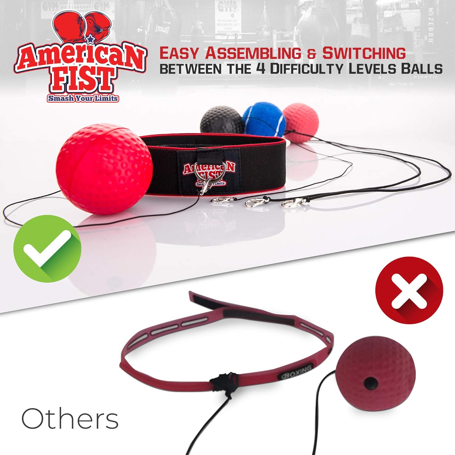 Boxing Reflex Ball Set, 4 Difficulty Level Training Balls On String, Punching Fight React Head Ball with Headband, Speed Hand Eye Reaction and Coordination Boxing Equipment For Kids And Adults : Sports & Outdoors