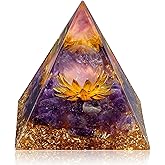 Hopeseed Orgone Crystal Pyramid for Positive Energy, Flower of Life Orgonite Amethyst Healing Crystals Pyramid for Reduce Stress Chakra Healing Meditation Attract Lucky, with 2 White Crystals Stones