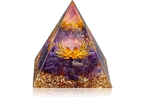 Hopeseed Orgone Crystal Pyramid for Positive Energy, Flower of Life Orgonite Amethyst Healing Crystals Pyramid for Reduce Stress Chakra Healing Meditation Attract Lucky, with 2 White Crystals Stones