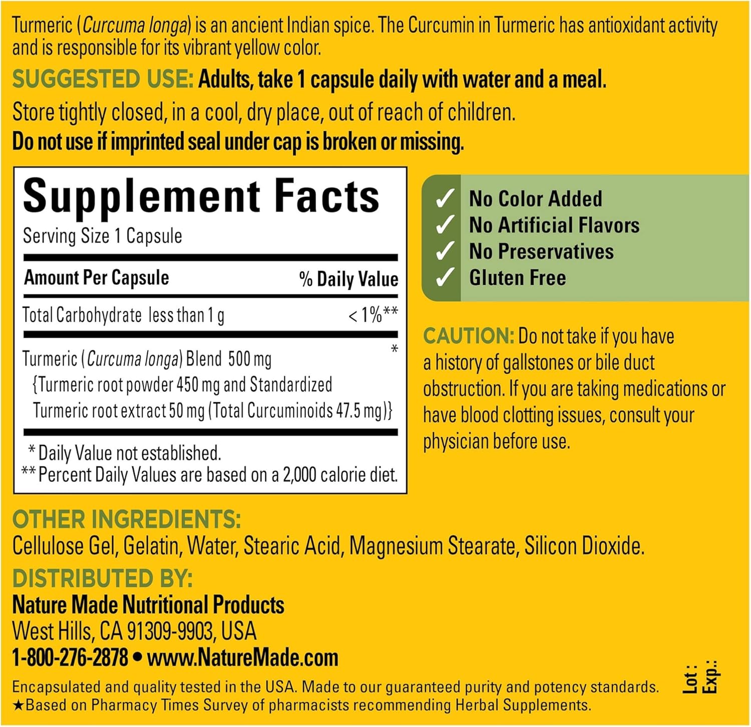 Nature Made Turmeric Curcumin 500 mg Capsules, 120 Count for Antioxidant Support: Health & Personal Care