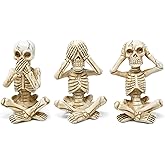 Gift Boutique Halloween Skeleton Figurines Set of 3 – Gothic See Speak Hear No Evil Resin Statues – Haunted House Tabletop Decor