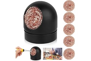 Knomix Soldering Solder Iron Tip Cleaner Holder,Solder Cleaning Steel Wire Stand Set with 5 Pieces Brass Wire Cleaner (Black)