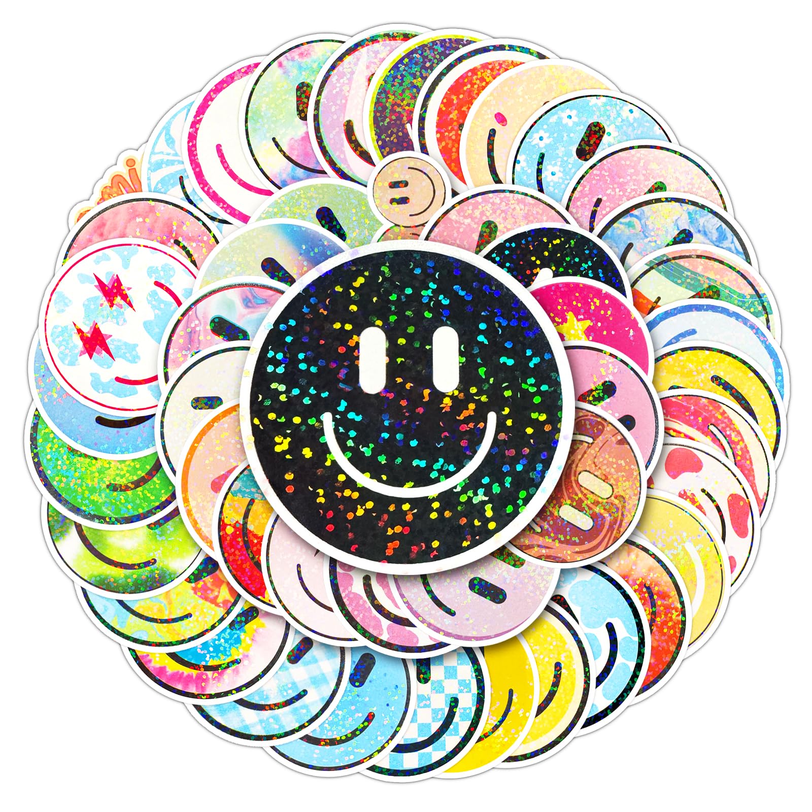 Wercokt 50PCS Smile Glitter Stickers