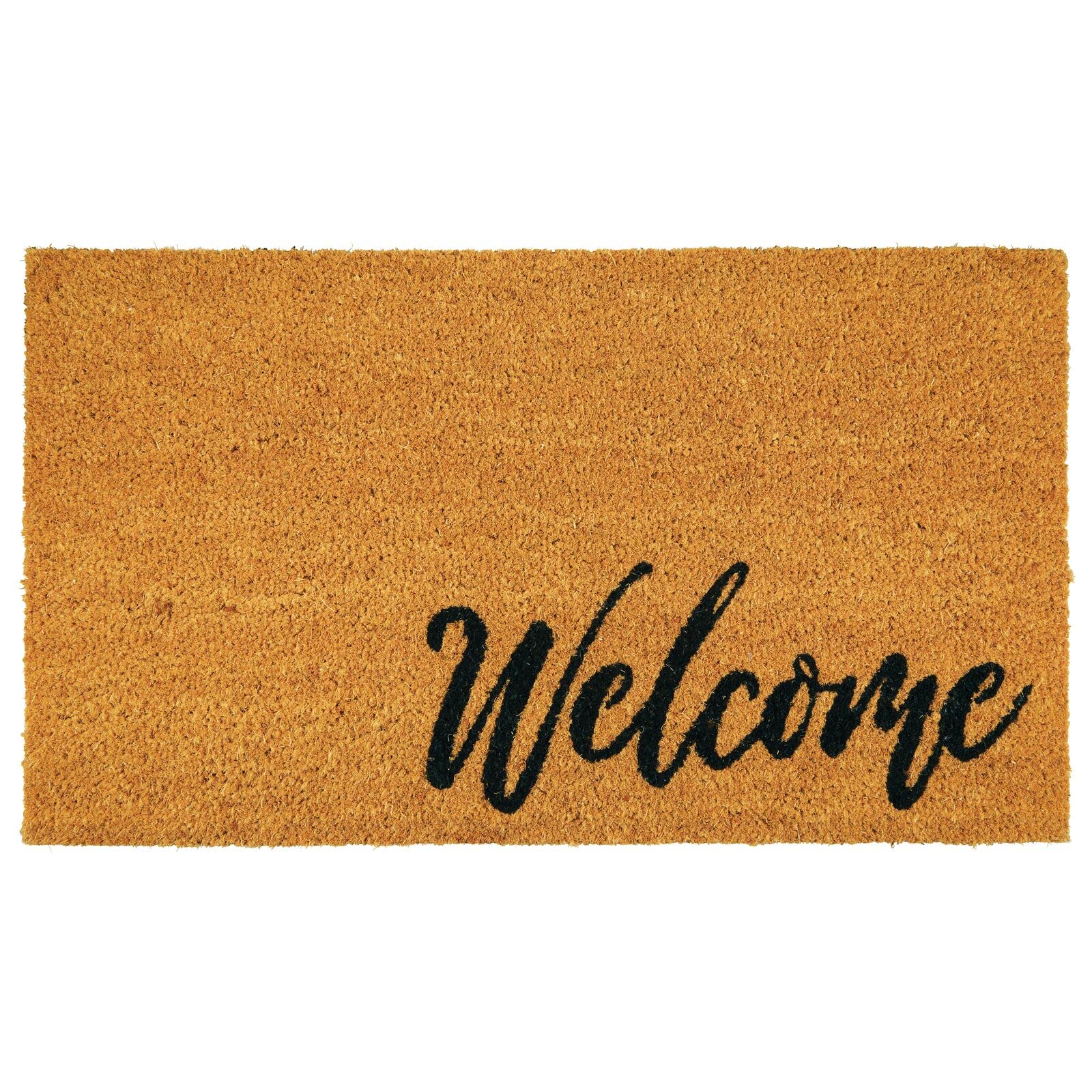 mDesign Decorative Doormat – Natural Coir Doormat with Script Writing – Welcome Mat for Indoor and Outdoor Use – Brown/Black