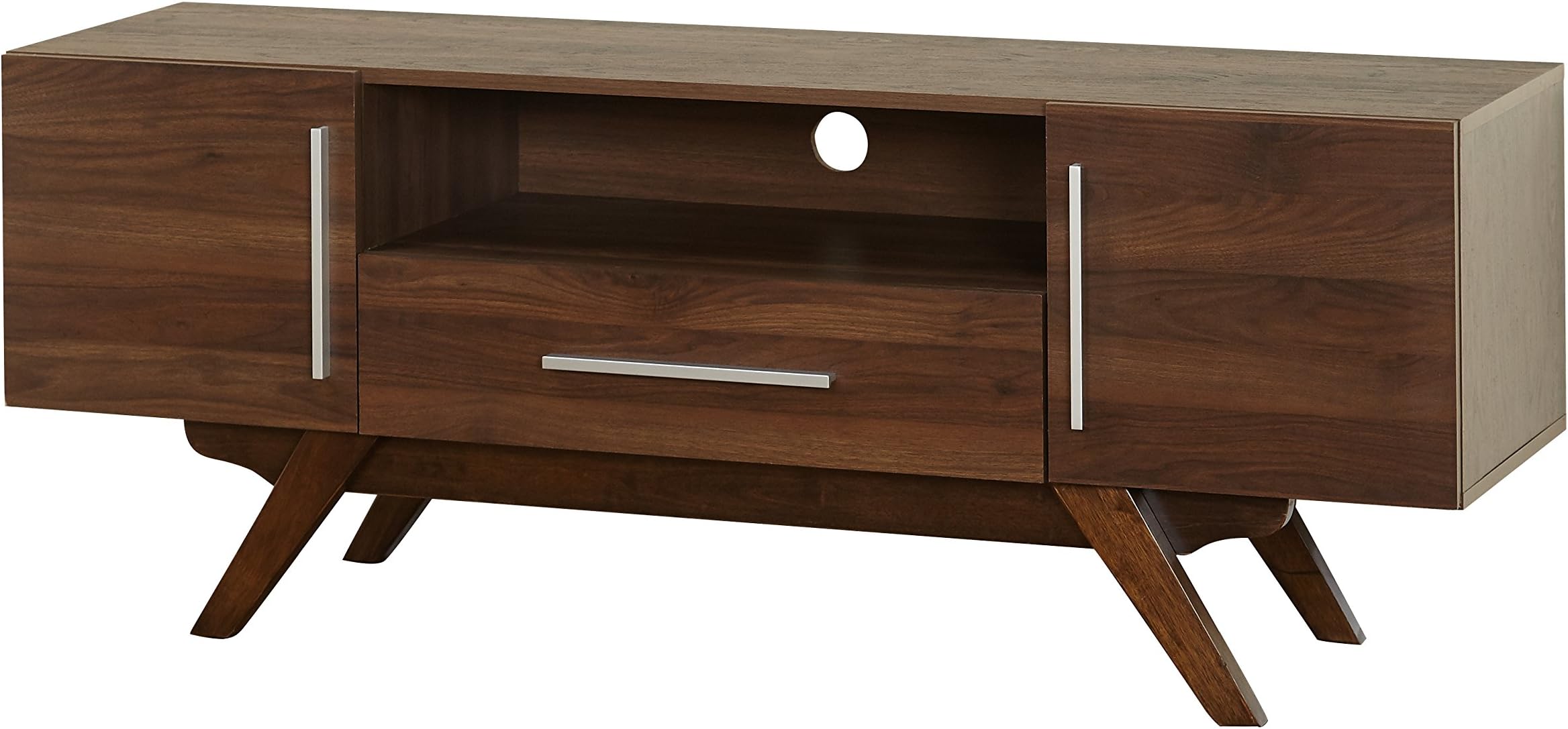Target Marketing SystemsRue Mid Century TV Stand, Entertainment Center for Living Room, Bedroom, or Home Office, TV Console With Sideboards, Drawer and Open Shelf, 59"W x 22"H, Walnut