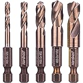 NordWolf 5-Piece M35 Cobalt Stubby Drill Bit Set for Stainless Steel & Hard Metals, with 1/4" Hex Shank for Quick Chucks & Im
