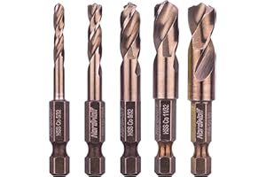 NordWolf 5-Piece M35 Cobalt Stubby Drill Bit Set for Stainless Steel & Hard Metals, with 1/4" Hex Shank for Quick Chucks & Im
