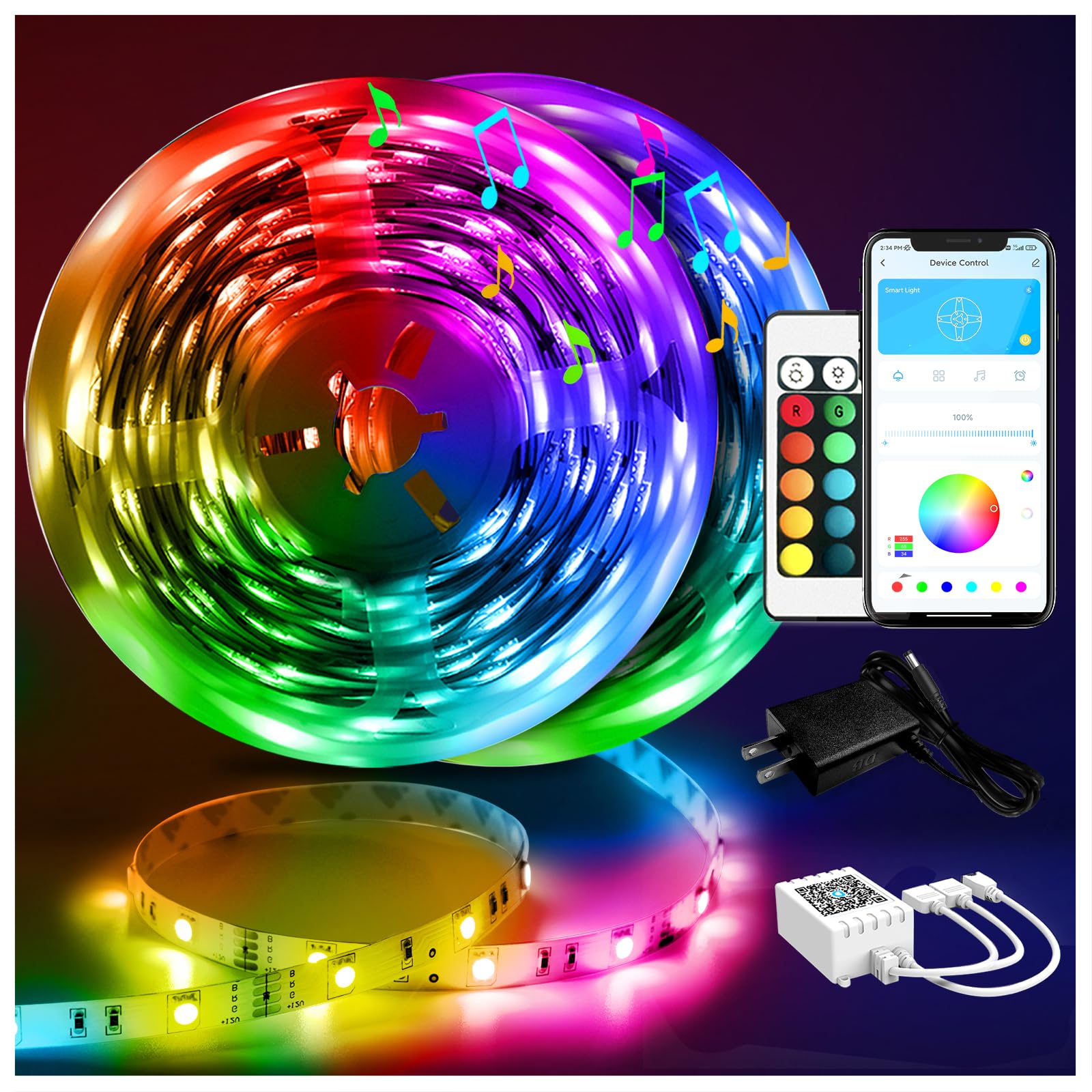 DAYBETTER Led Strip Lights 100ft (2 Rolls 50ft) Smart Light Strips with App Control Remote, 5050 RGB Led Lights for Bedroom, Music Sync Color Changing Lights for Room Party