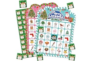 COZZYMORE Christmas Bingo Game 30 Players, Unique Reusable Christmas Games for Family Party, Holiday Classroom Activities for Large Groups with Festive Red Green Theme​, Christmas Crafts Party Supplies Favors
