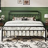SHA CERLIN King Size Metal Platform Bed Frame with Victorian Style Iron-Art Headboard and Footboard, Easy Assembly, Under Bed Storage, No Box Spring Required, Black
