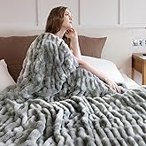 blunique Ultra Soft Faux Rabbit Fur Throw Blanket, Cozy Fuzzy Blanket for Couch Bed, Plush Warm Decor Gifts, Luxury Thick Fluffy Blanket for Women, 60x80 inches, Tie-Dyed in Gray
