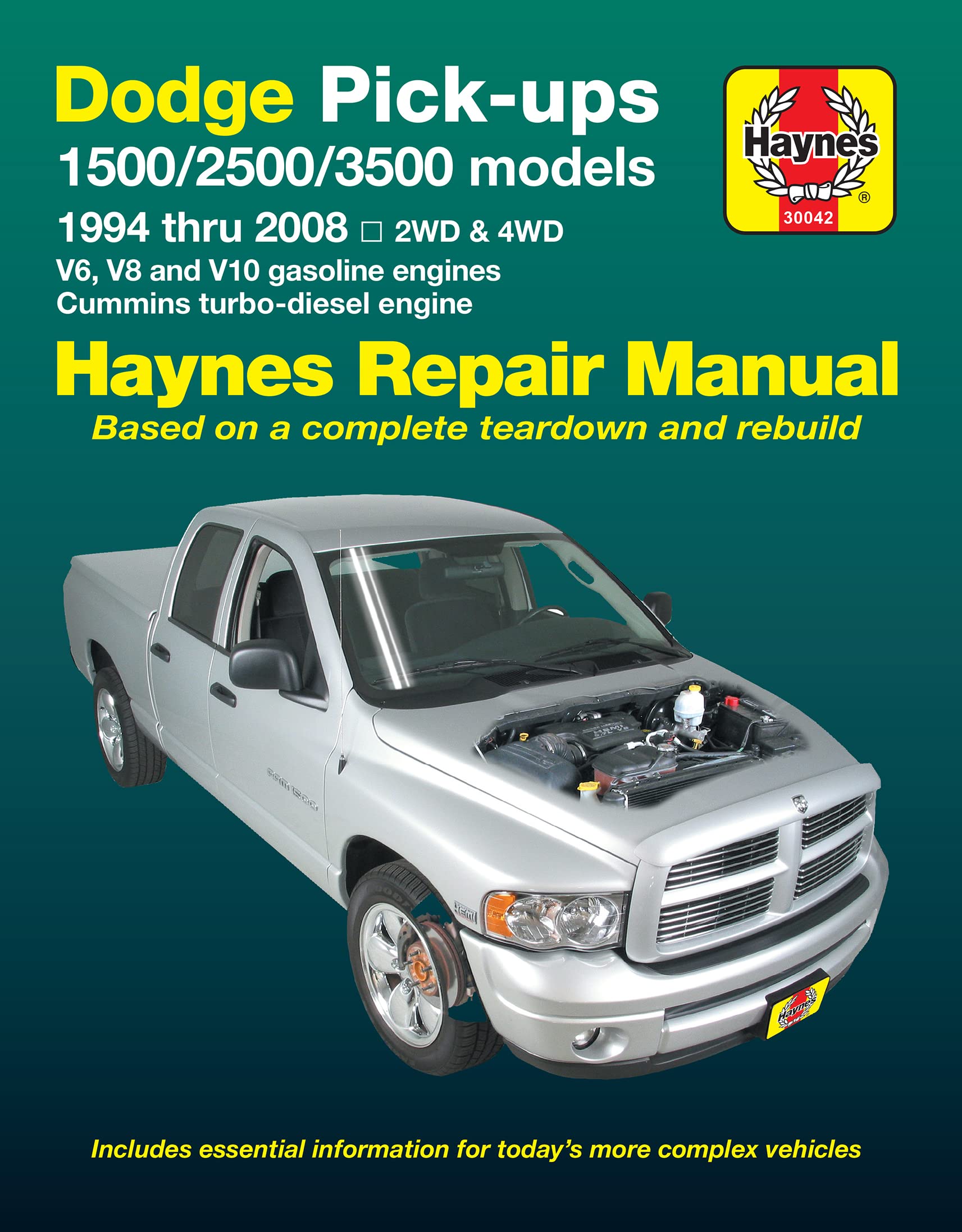 Dodge 1500, 2500 & 3500 Pick-ups (94-08) with V6, V8 & V10 Gas & Cummins turbo-diesel, 2WD & 4WD Haynes Repair Manual (Does not include information specific to SRT-10 models.)