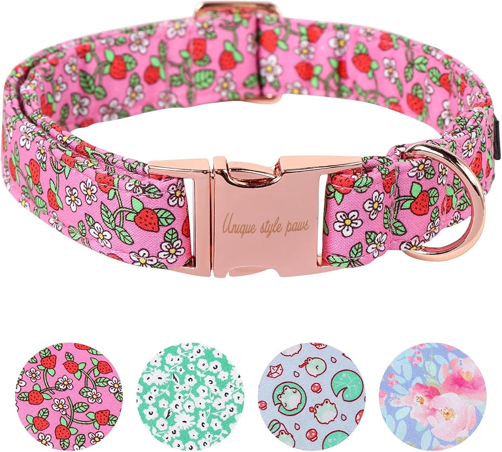 Unique Style Paws Strawberry Pink Dog Collar Small Medium Large UK Silk Fabric