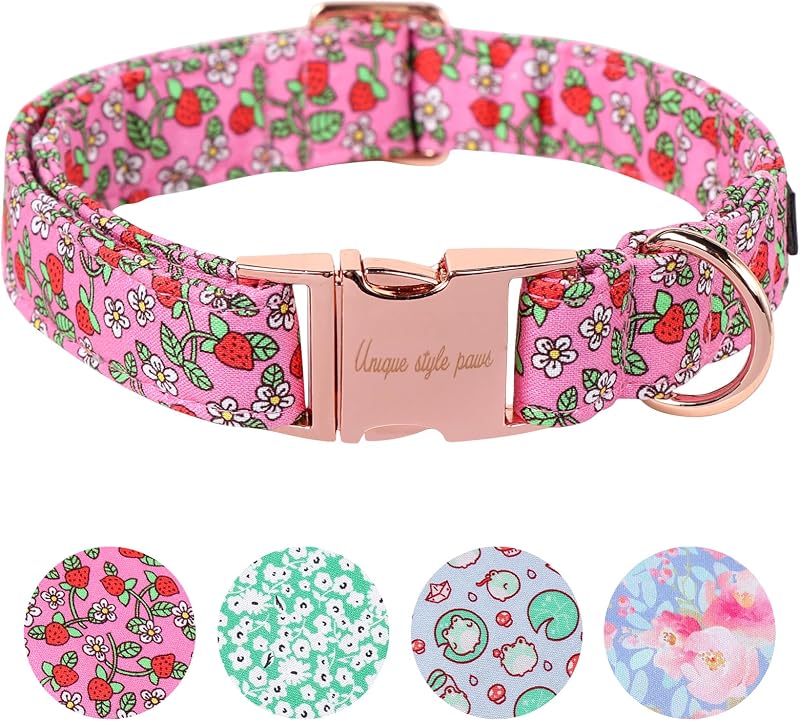 Unique Style Paws Strawberry Pink Dog Collar Small Medium Large UK Silk Fabric