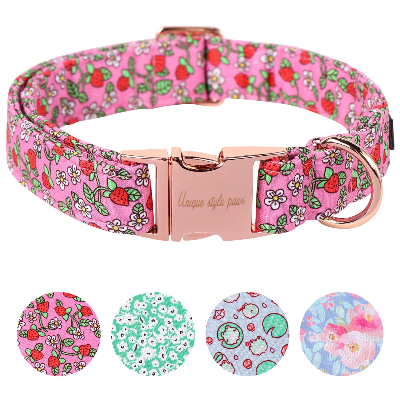 Unique style paws Summer Dog Collar Strawberry Puppy Collars Harnesses & Leads For Dogs Uk Pink Soft Adjustable Cute Flower Comfortable Collars Pet Gift For Small Medium Large Dogs L