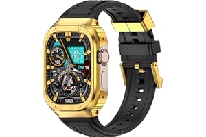 Deczone Band with Stainless Steel Case Compatible with Apple Watch Series Ultra 1 2 3 49mm Band, iwatch Bands Rugged Metal Protective Cover for Men (Gold)