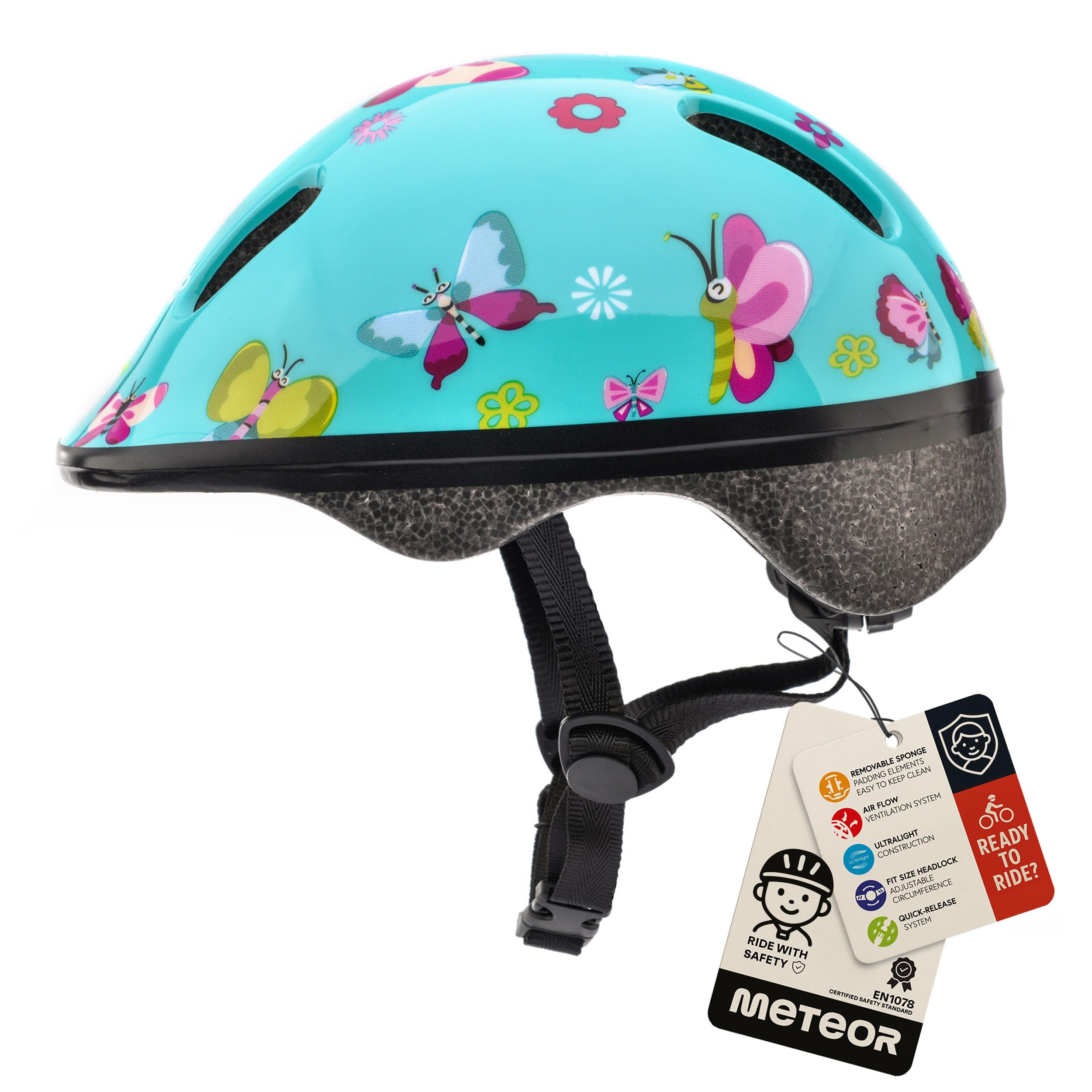 Bike Helmet For Baby, Kids, Boys, Girls - Cycling Safety Small Sizes Child MTB Bike Bicycle Skateboard Scooter Lightweight Adjustable Breathable - MV6-2 - Size: S XS 44-48 cm - Motif : Butterflies