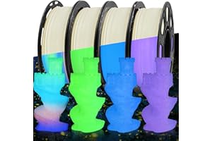 MIKA3D Glow in Dark PLA 3D Printer Filament Bundle, Glowing in Dark Fluorescent Green, Blue, Purple, Rainbow, Each Spool 0.25kg, 4 Spools, Total 1KG Dark Fluorescent PLA Multicolor Packed 250g X 4