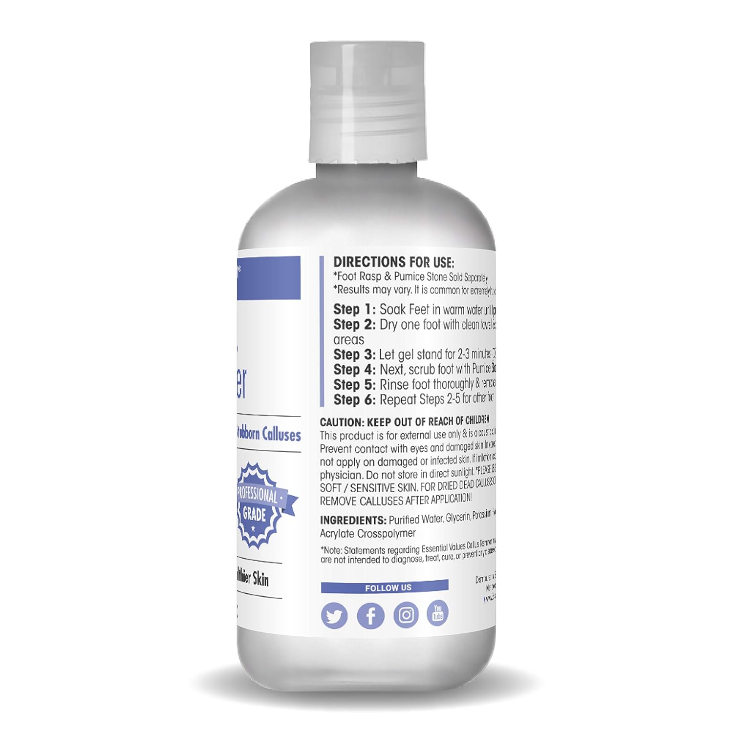 Essential Values Callus Gel Remover (8 OZ), Best For Use With Foot File, Pumice Stone, & Foot Scrubber– Fast Acting Formula with Eucamint Fragrance – Made in USA: Beauty