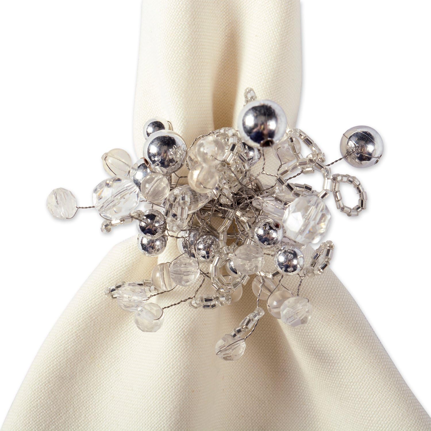 DII Modern Chic Fun Napkin Rings for Dinner Parties, Weddings Receptions, Family Gatherings, or Everyday Use, Set Your Table With Style - Cluster Sliver Beads, Set of 6: Industrial & Scientific