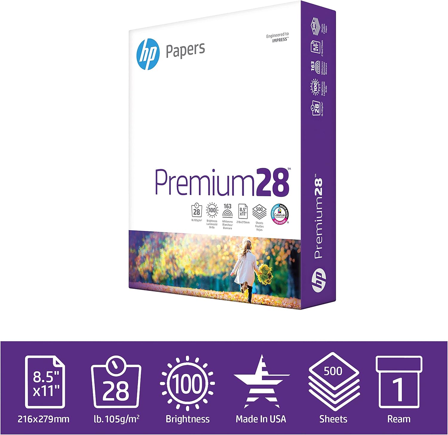 HP Printer Paper 8.5x11 Premium 28 lb 1 Ream 500 Sheets 100 Bright Made in USA FSC Certified Copy Paper HP Compatible 205200R: Office Products