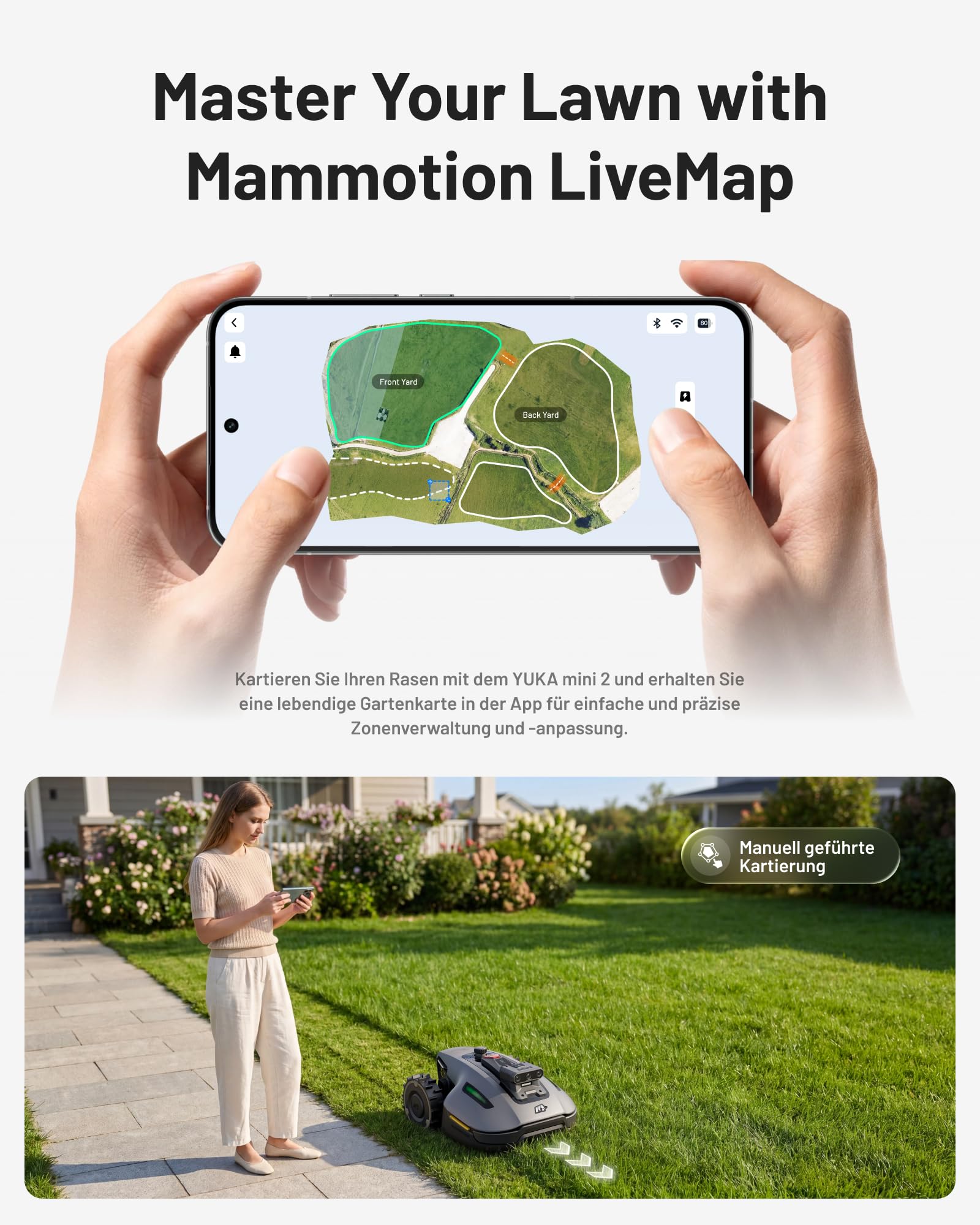 MAMMOTION YUKA mini 2 500 Mähroboter ohne Begrenzungskabel, Empf. 500 m², Kein RTK, Kein Signalabbruch, KI TrueVision-Navigation, Auto-Mehrzonen-Kartierung, DropMow, RWD für 45% Steigung, 4.5Ah-Akku 6