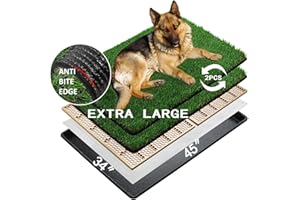 MEEXPAWS Dog Grass Pee Pads for Dogs with Tray | Extra Large 45×34 in | 2× Dog Artificial Grass Pads with Anit Bite Edge | Indoor Dog Litter Box (X-Large - Anit Bite Edge)
