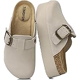 TEMOFON Genuine Suede Clogs for Women: Comfortable Leather Platform Mules & Clogs for Women Footwear - Cork Footbed Closed Toe Sandals Potato Shoes