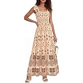 PRETTYGARDEN Women's 2026 Summer Maxi Dress Tie Straps Floral Beach Vacation Long Dresses Smocked Boho Sundress with Pockets