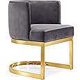Meridian Furniture Gianna Collection Modern | Contemporary Velvet Upholstered Dining Chair with Polished Gold Metal Frame, 24" W x 22" D x 29.5" H, Grey