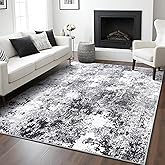 Enqinar Modern Abstract 4x6 Rug, Soft Washable Area Rug for Bedroom, Non Slip Thin Foldable Low Pile Stain Resistant Carpet for Living Room Dining Room Home Office Decor, Black Grey White