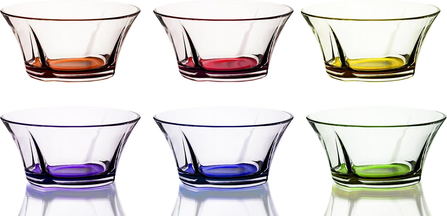 Mini Colored Glass Round Serving/Prep Bowls, 10 1/2 Ounce Set of 6