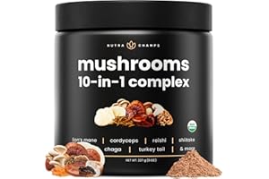 Organic Mushroom Powder - 10-in-1 Complex - Mushroom Supplement Powder Blend for Memory, Focus & Immune Support - Mushroom Bl