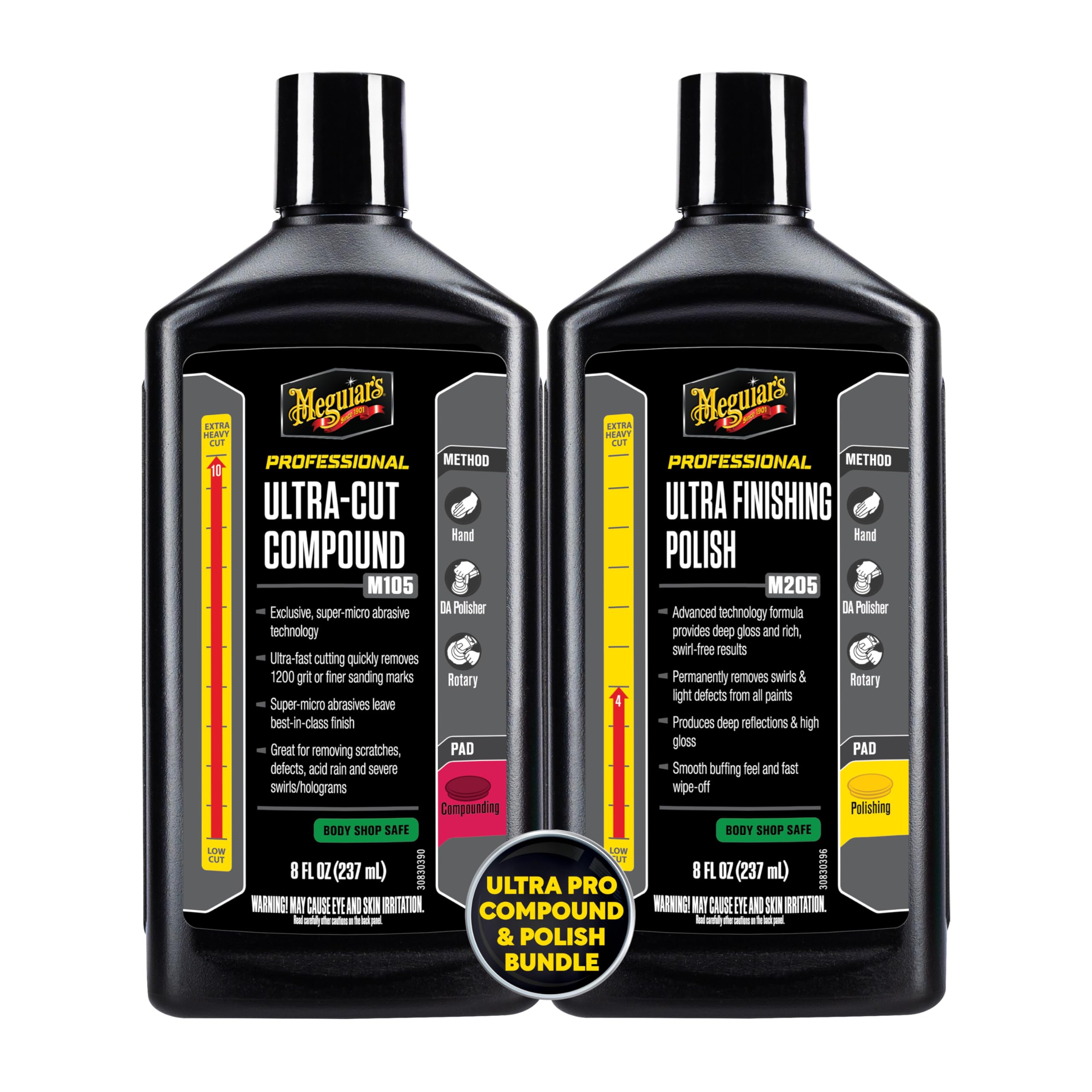 Meguiar's Mirror Glaze Bundle - Compound and Polish Kit for Scratch-Free Exterior Gloss, Featuring M105 Ultra-Cut Compound and M205 Ultra-Finishing Polish Image