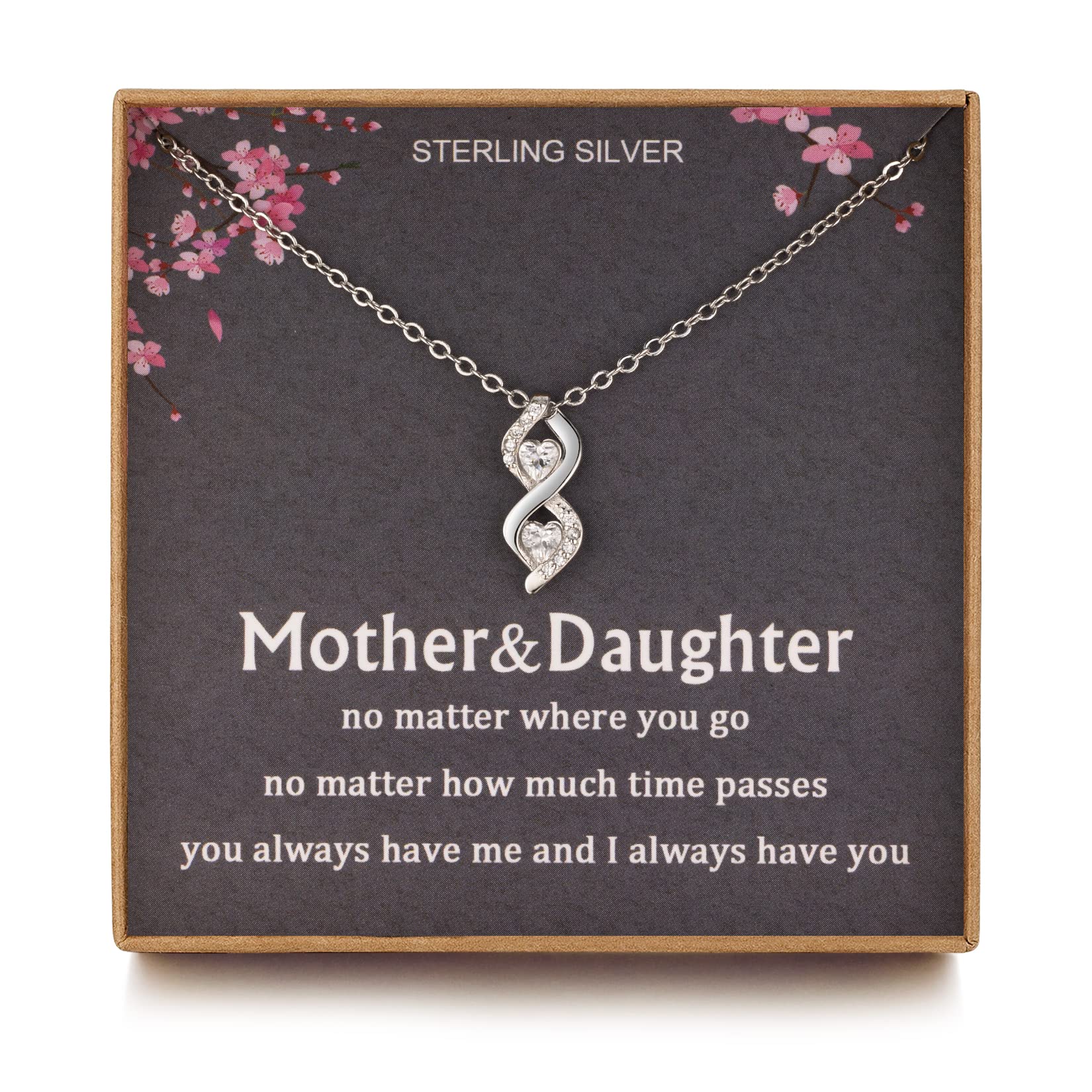 Mother Daughter Gifts Necklace for Mom from Daughter Mothering Sunday Gift Infinity Two Heart Sterling Silver Necklace for Women Christmas Holiday Jewellery