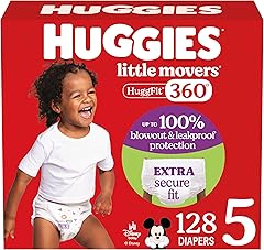 Huggies Size 5 Baby Diapers, Little Movers HuggFit 360° Baby Diapers with 360° Waistband, Size 5 (27+ lbs), 128 Count, Packag
