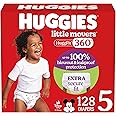 Huggies Size 5 Baby Diapers, Little Movers HuggFit 360° Baby Diapers with 360° Waistband, Size 5 (27+ lbs), 128 Count, Packaging May Vary