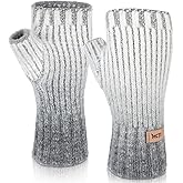 MCTi Winter Gloves for Women, Fingerless Mittens Knitted, Typing Gloves with Long Wrist Cuff, Warm for Cold Weather